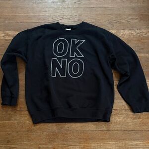 Gildan Black Crewneck Sweatshirt with White Outline 'OK NO' Graphic